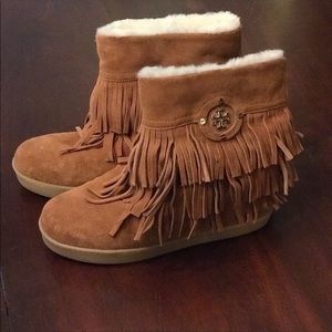 Tory Burch Collins Fringe Shearling Boots